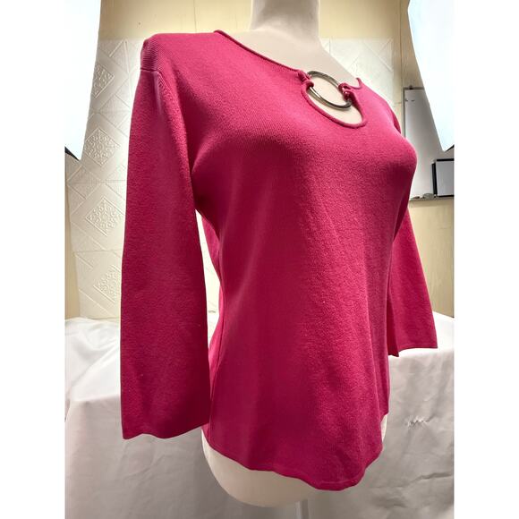 KIKIT Maurice Sasson Knit top Small Pink Silver ring sweater 3/4 sleeve - Picture 7 of 10